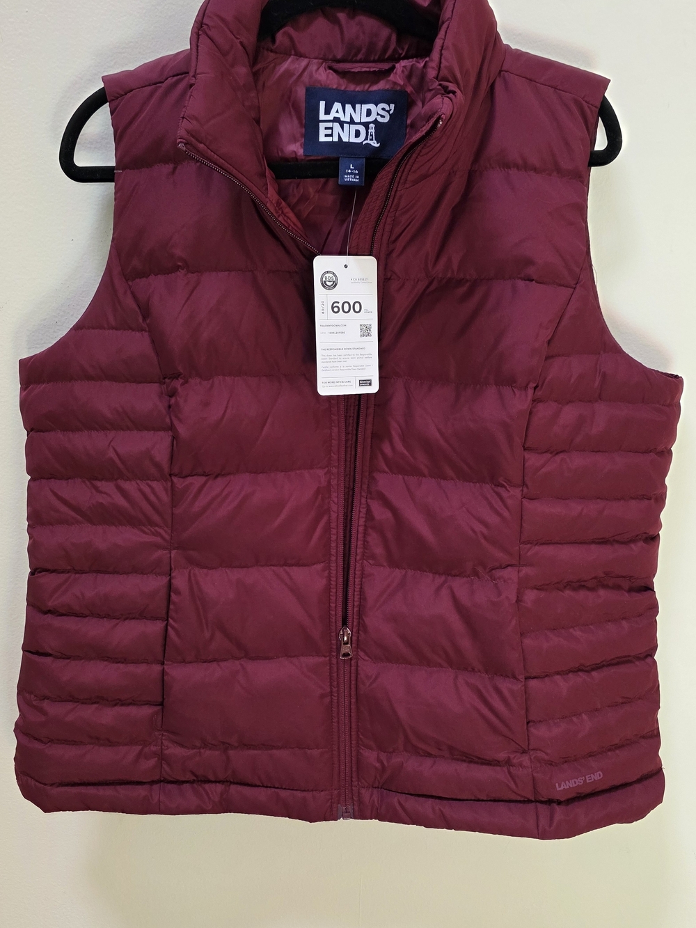 Lands' End Women's Quilted Down Vest in Deep Wine